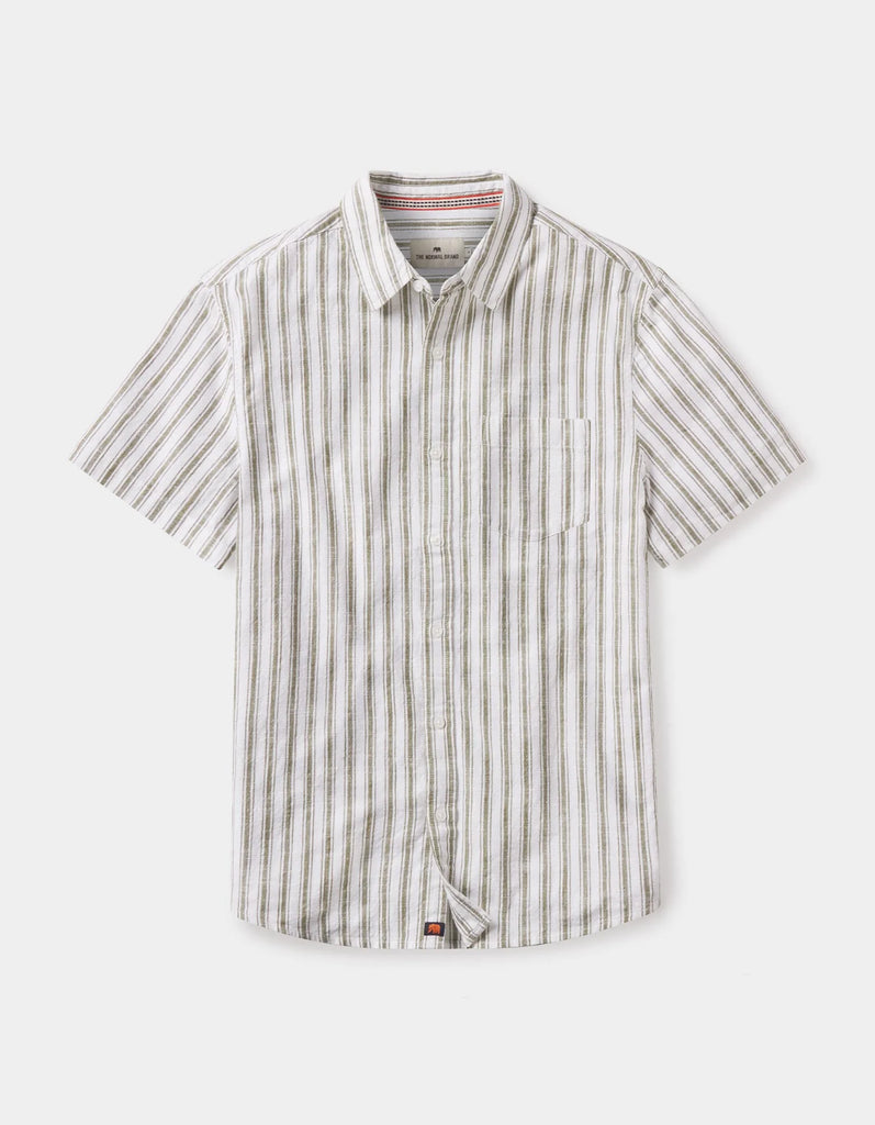 Lived-In Cotton Short Sleeve Button Up- Pine needle stripe